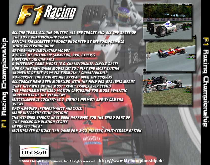F1 Racing Championship - zadn CD obal