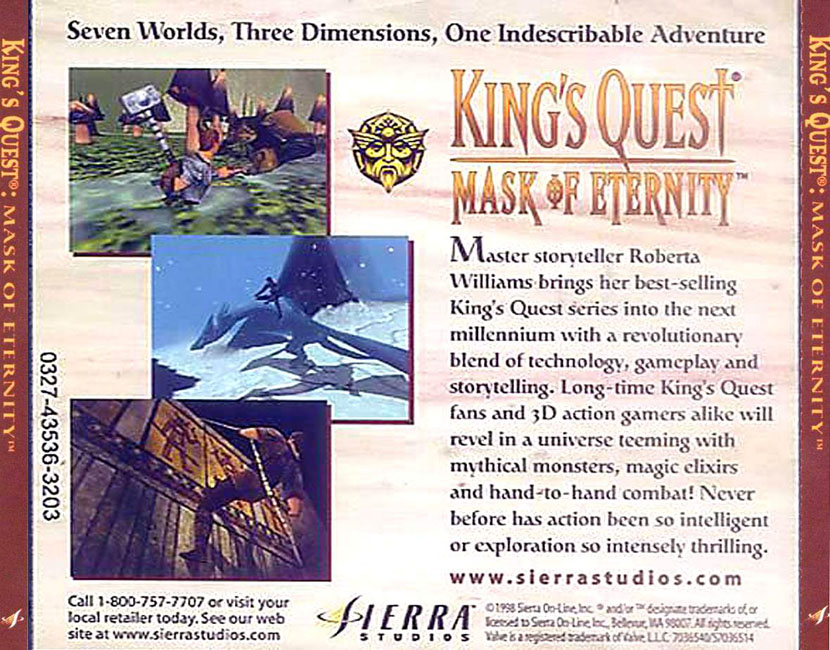 King's Quest 8: Mask of Eternity - zadn CD obal 2