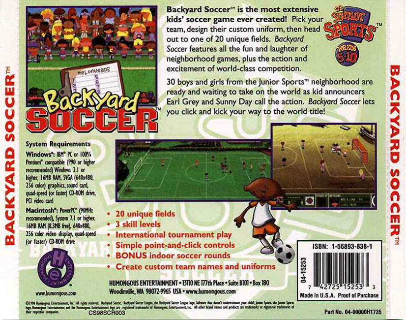 Backyard Soccer - zadn CD obal