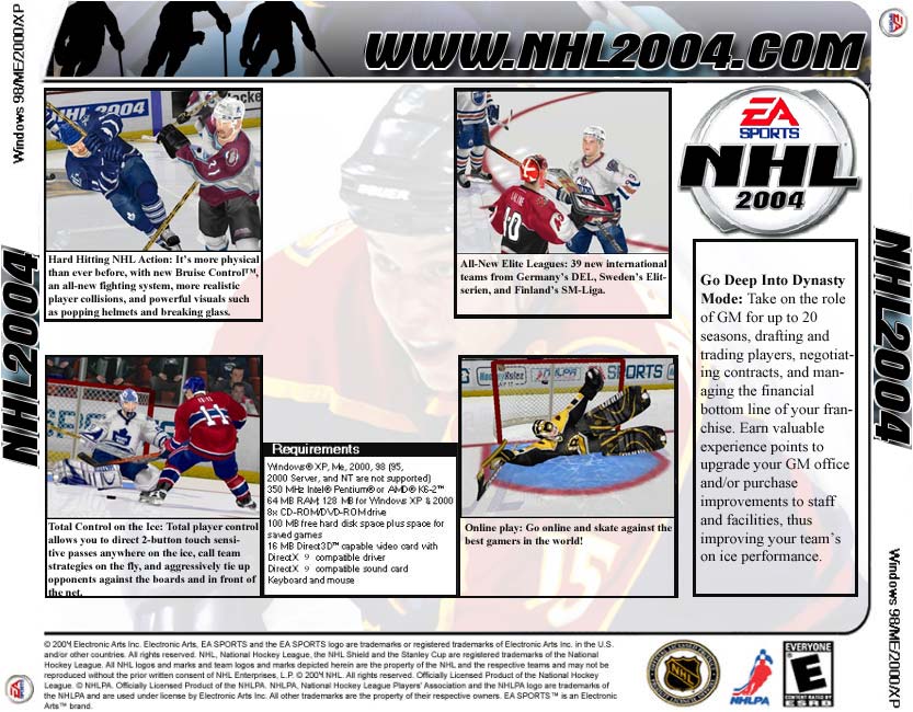 NHL 2004 - zadn CD obal