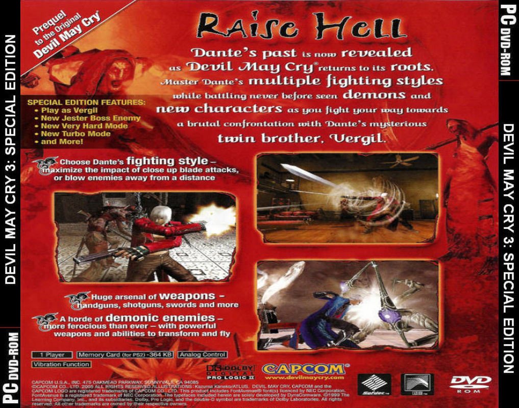 Devil May Cry 3: Dante's Awakening Special Edition - zadn CD obal