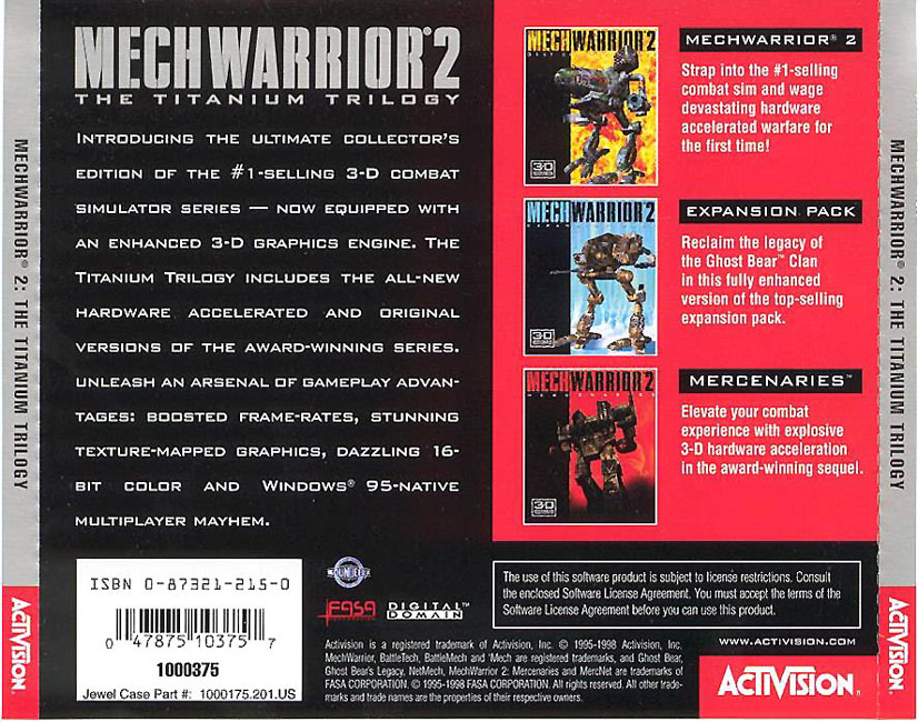 MechWarrior 2: The Titanium Trilogy - zadn CD obal