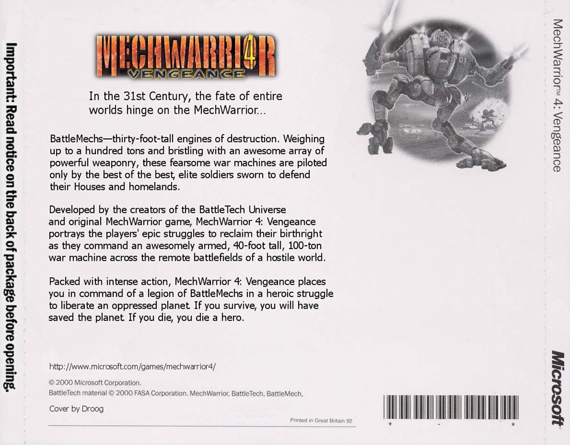 MechWarrior 4: Vengeance - zadn CD obal 3