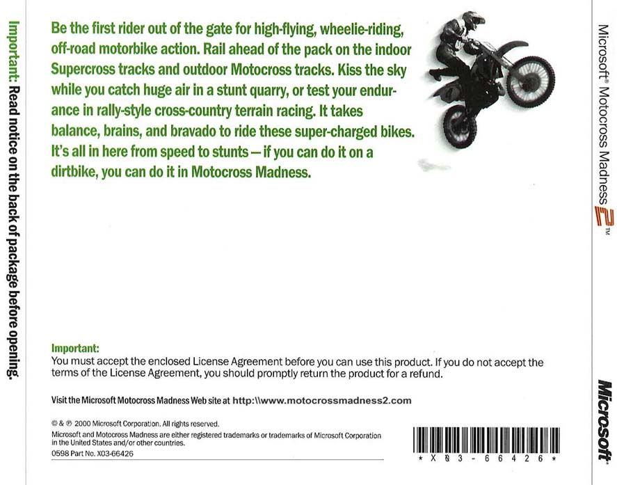 Motocross Madness 2 - zadn CD obal