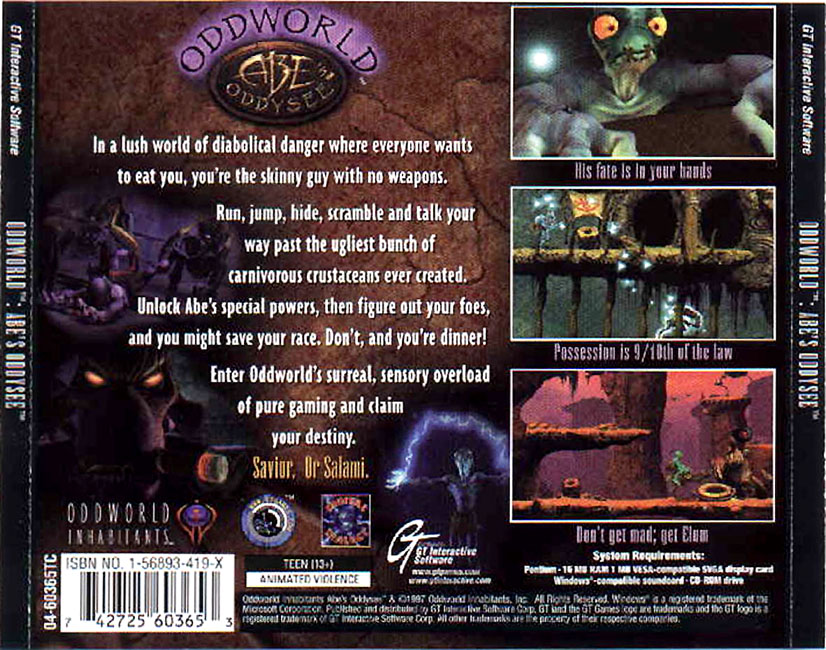 Oddworld: Abe's Oddysee - zadn CD obal