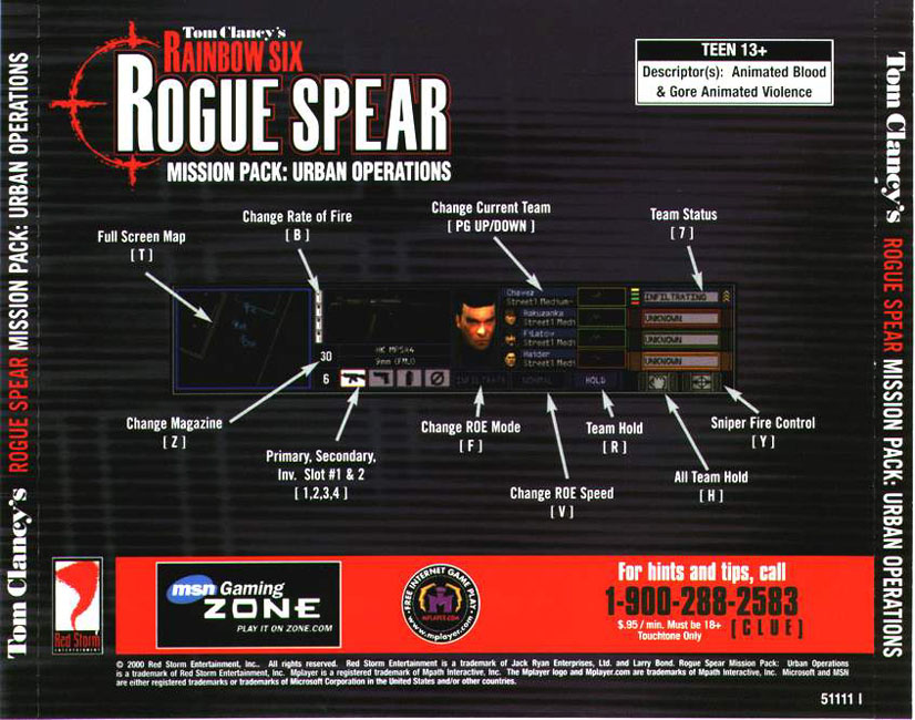 Rainbow Six: Rogue Spear Urban Operations - zadn CD obal