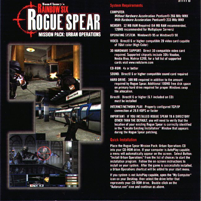 Rainbow Six: Rogue Spear Urban Operations - predn vntorn CD obal