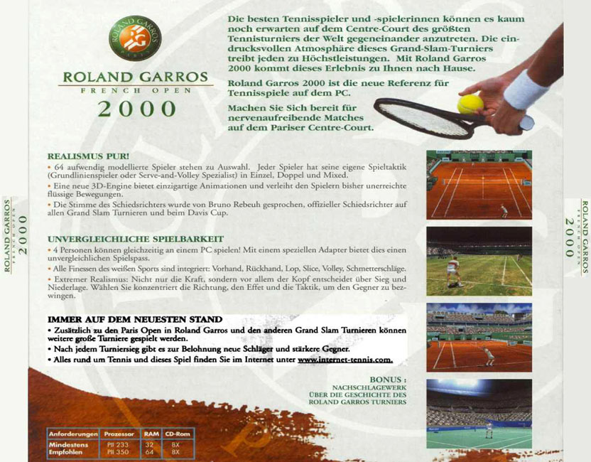 Roland Garros: French Open 2000 - zadn CD obal