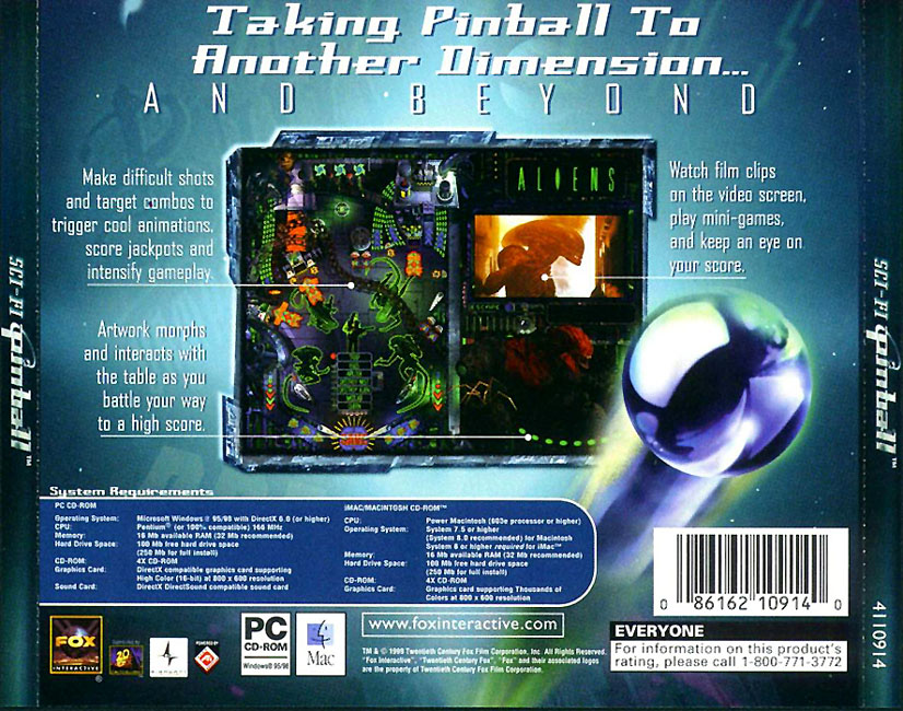 Sci-Fi Pinball - zadn CD obal