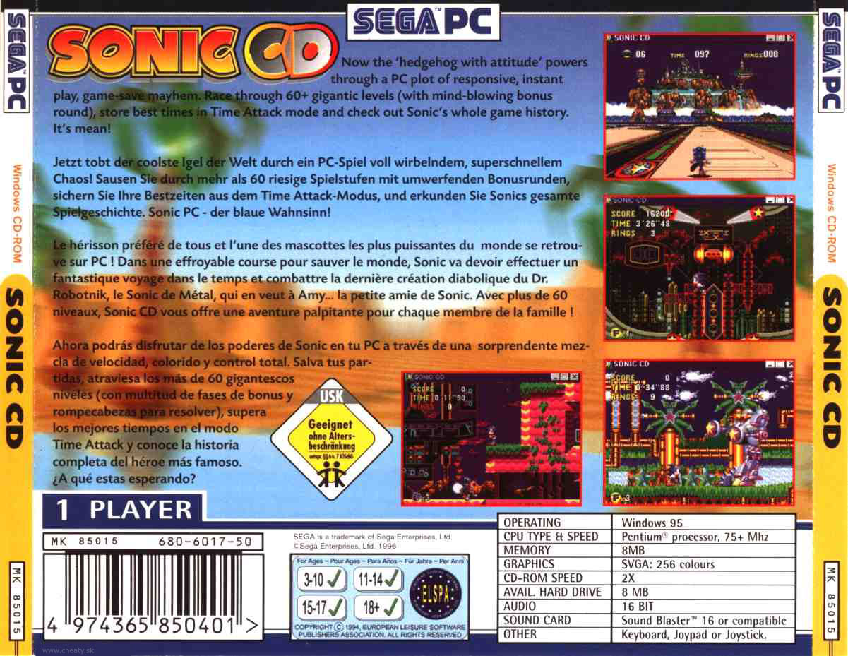 Sonic CD - zadn CD obal