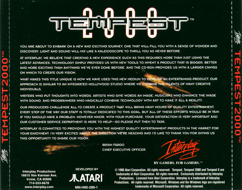 Tempest 2000 - zadn CD obal