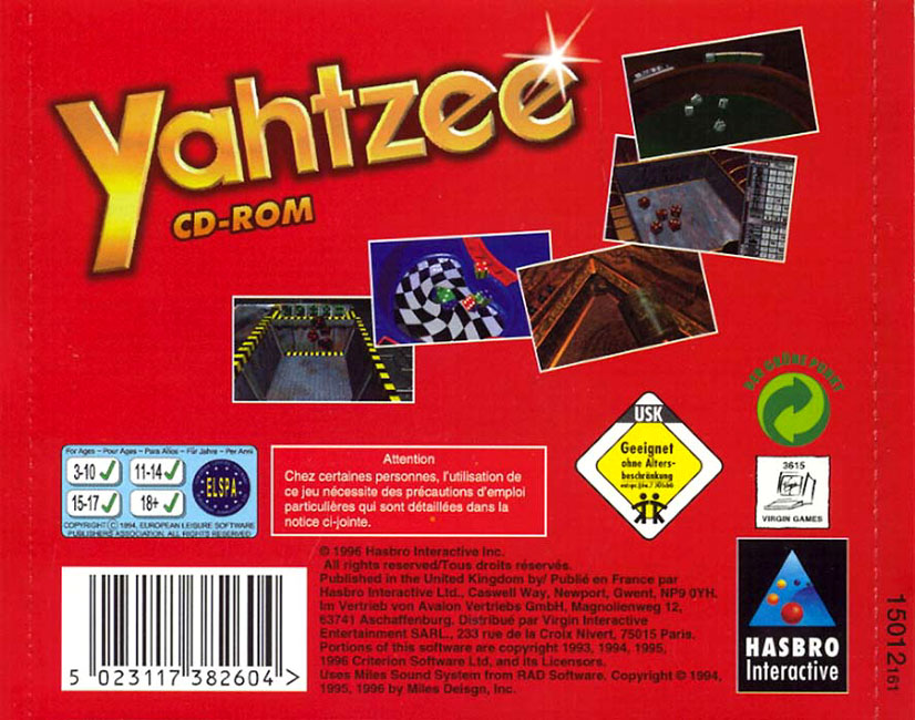 Yahtzee - zadn CD obal