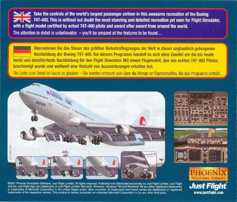 Microsoft Flight Simulator 2000: Boeing 747-400 Plugin - zadn CD obal