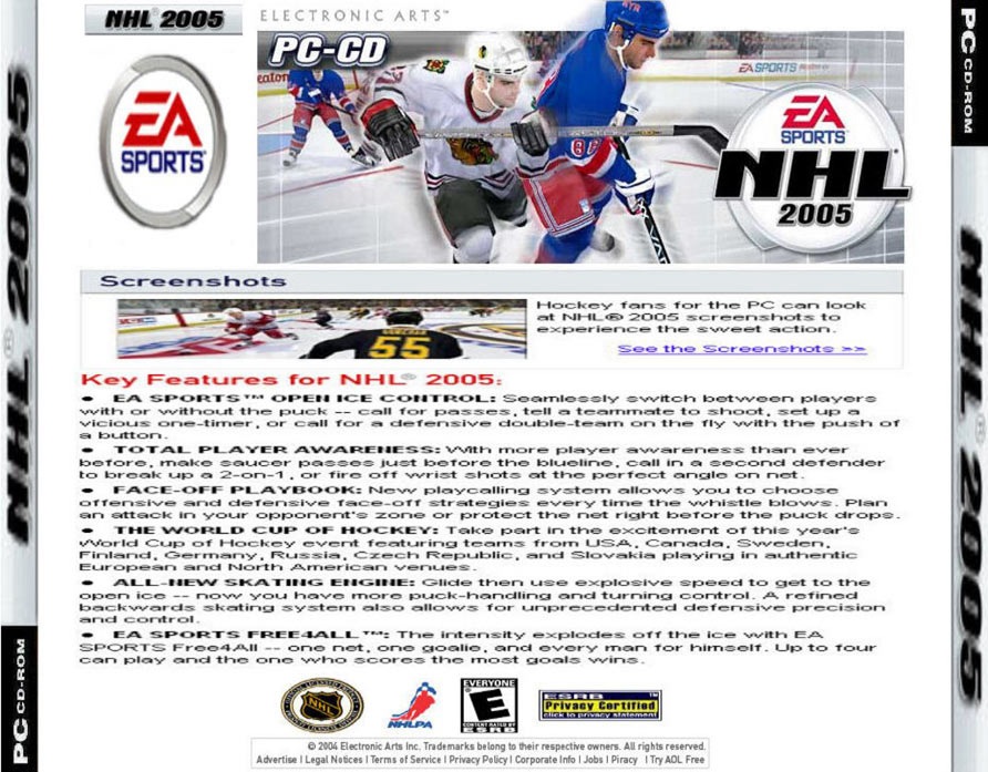 NHL 2005 - zadn CD obal